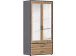 Drehtürenschrank RAUCH "Kleiderschrank Schrank Garderobe Wäscheschrank VOYAGER", graumetallic, eiche artisan, B:93cm H:194cm T:53cm, Holzwerkstoff, Schränke, Drehtürenschrank, mit modernen Griffen in Graumetallic, inkl. Schubkästen und Spiegel