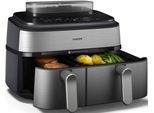 PHILIPS Heißluftfritteuse "NA555/00 Steam Airfryer 5000 Series Dual Basket, 9L Kapazität (3L+6L)", silber (silber, edelstahl), B:44,39cm H:38,25cm T:35,17cm, Fritteusen, mit Dampfgar-Funktion; Silber/Edelstahl