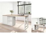 Eckschreibtisch OTTO HOME "SILBA", weiß, eiche, weiß, weiß, eiche, B:140cm H:76,7cm T:50cm, Tische, Eckschreibtisch, mit Schiebetür, Breite: 140 cm, auch als Sideboard nutzbar
