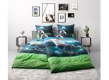 Bettwäsche OTTO HOME "Joonas", bunt (blau), B/L: 135cm x 200cm, 1 Stk., 1 Stk., Renforcé, B/L: 80cm x 80cm, 2 Stk., Renforcé, Obermaterial: 100% Baumwolle, Bettwäsche, Bettwäsche, Fußball, American Football