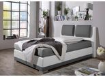 Boxspringbett MAINTAL, grau (grau, weiß), B:172cm L:212cm, Strukturstoff-Bezug 100% Polyester;Kunstleder 100% PU;Bezug der Spiegelfläche Matratzendrell aus 100% Polyester, Komplettbetten, Boxspringbett, verstellbare Kopfstütze