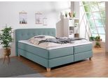 Boxspringbett HOME AFFAIRE "Fargo", blau (petrol), B:213cm L:227cm, Struktur fein (100% Polyester);Samtstoff (100% Polyester), Komplettbetten, Boxspringbett, in Überlänge 220 cm, mit Topper, 3 Ausführungen, 4, Breiten