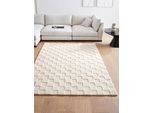 Teppich "Esmé, Hochflor-Teppiche, weich, Boho" Gr. 6, beige (natur), B:240cm H:23mm L:320cm, Kunstfaser, LEGER HOME BY LENA GERCKE, Teppiche, Teppich, Hoch-Tief-Struktur, Uni, Kästchen, Wohnzimmer, Schlafzimmer, Esszimmer