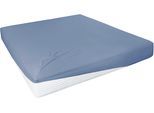 Spannbettlaken PRIMERA "Elasthan-Feinjersey", blau (rauchblau), 1 Stk., Jersey-Elasthan, 140-160x200-220 28cm, Jersey-Elasthan, Obermaterial: 95% Baumwolle, 5% Elasthan, Bettlaken, Spannbettlaken, PREMIUM, aus 95% gekämmter Baumwolle und 5% Elasthan, bis 28 cm Höhe