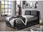 Boxspringbett MAINTAL, schwarz (anthrazit, schwarz), B:152cm L:212cm, Strukturstoff-Bezug 100% Polyester;Kunstleder 100% PU;Bezug der Spiegelfläche Matratzendrell aus 100% Polyester, Komplettbetten, Boxspringbett, verstellbare Kopfstütze