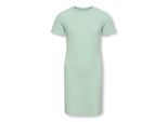 Jerseykleid KIDS ONLY "KOGVELA S/S DRESS VD ZA JRS", Mädchen, Gr. 110/116, N-Gr, aqua foam, Jersey, Obermaterial: 65% Polyester, 30% Viskose, 5% Elasthan, unifarben, figurbetont ca. Mitte Wade, Rundhals, abgesteppte Kante, Kleider Jerseykleid, aus gerippter Ware mit kurzem Arm