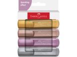 Textmarker Faber-Castell TL 46 Metallic, 3 Strichstärken: 1/2/5 mm, Tinte auf Wasserbasis, im 4er EtuiKarton, farbsortiert Gold, Silber, Rubin und Rose