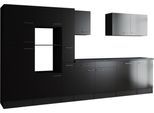 Küchenzeile RESPEKTA "Oliver", küche: schwarz, front: schwarz, korpus: grau matt, arbeitsplatte: granit optik, B:370cm H:205cm T:60cm, Komplettküchen-Sets, Küchenzeile, Breite 370 cm, 90 cm Arbeitshöhe, in exklusiver Konfiguration für OTTO