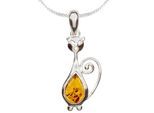 Kette mit Anhänger OSTSEE-SCHMUCK "- Katze - Silber 925/000 - Bernstein" Gr. 45, silber (silber 925, silberfarben, weiß), Schmuck_Sets, Damen, 45, Silber 925 (Sterlingsilber)