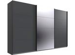 Kleiderschrank WIMEX "Mugano, Made in Germany, Lieferung bis in Deine Etage und Stellort", schwarz (grafit, griffe schwarz), B:313cm H:208cm T:65cm, Holzwerkstoff, Schränke, Kleiderschrank, 3 Schwebetüren, große Größen, mit oder ohne Spiegel, Metallgriffe