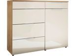 Kombikommode WIEMANN "Como", bianco, eiche, dekor, glas champagner, chrom, B:100cm H:91,2cm T:43cm, Floatglas, Holzwerkstoff, Metall, Sideboards, Kombikommode, vormontiert