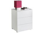 Carryhome Nachttisch , Weiss Hochglanz , Holzwerkstoff , 3 Schublade(n) Schubladen , 55x64x44 cm , FSC MIX , Schlafzimmer, Nachttische