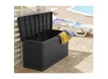Kissenbox , Anthrazit , Kunststoff , Holz , 1 Fächer , 117x56x45 cm , Deckel, rollbar, UV-beständig, absperrbar , Gartenzubehör, Gartenboxen