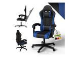 Juskys Gamingstuhl HyperSeat, Bürostuhl aus Kunstleder, verstellbare Rückenlehne – Schwarz/blau