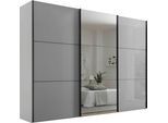 Schwebetürenschrank STAUD "Includo Glas, Made in Germany", grau (hellgrauglas), B:280cm H:222cm T:68cm, Holzwerkstoff, Schränke, Schwebetürenschrank