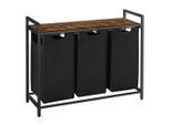 Mid.you Wäschekorb, Braun, Schwarz, Metall, Textil, Holzwerkstoff, 114 L, rechteckig, 92.5x72x33 cm, zusammenfaltbar, Ordnen & Aufbewahren, Wäschekörbe & Tonnen