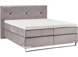Boxspringbett "Dubai", lila (d 531 flieder), B:217cm L:214cm, GALLERY M BRANDED BY MUSTERRING, Komplettbetten, Boxspringbett, Kufe in Chrom, 3 Härtegrade, Kopfteil mit Knopfheftung