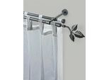 Gardinenstange GARESA "SHEET", grau (graphit), L:210cm Ø:16mm, Metall, Gardinenstangen, Gardinenstange, Vorhanggarnitur, verlängerbar, Knopf mit Blätter, ohne Ringe