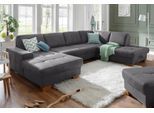 Wohnlandschaft HOME AFFAIRE "Puccini U-Form", grau (anthrazit), B:340cm H:86cm T:224cm, Luxus-Microfaser (100% Polyester);Luxus-Microfaser ALTARA NUBUCK (100% Polyester);Luxus-Microfaser Lederoptik (100% Polyester), Sofas, Wohnlandschaft, mit Federkern, Sitztiefenverstellung, Kontrastnaht