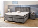 Boxspringbett JOCKENHÖFER GRUPPE "Beatrice erhältlich in 140 & 180cm Breite", grau (grau 460, 19), B:193cm L:222cm, Bezug Bett: Microfaser (100% Polyester);Topper und Matratzenspiegel: 100% Polyester, Komplettbetten, Boxspringbett, 7-Zonen-TTFK-Matratzen und KS-Topper, verschiedene Härtegrade