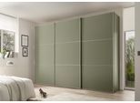 Schwebetürenschrank STAUD "Includo, kurze Lieferzeit: "Premium Variante in Weiß in 249cm Breite", grün (dekor salbei), B:249cm H:222cm T:68cm, Holzwerkstoff, Schränke, Schwebetürenschrank