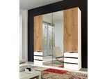 Kleiderschrank WIMEX "Level by fresh to go", weiß (weiß, plankeneichefarben), B:200cm H:236cm T:58cm, Schränke, Kleiderschrank, mit Spiegeltüren und Schubladen