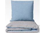 Wendebettwäsche SETEX "Feinbiber", blau (hellblau, hellgrau), B/L: 135cm x 200cm, 1 Stk., 1 Stk., Biber, B/L: 80cm x 80cm, 2 Stk., Biber, Obermaterial: 85% Baumwolle, 15% Polyester, Bettwäsche, Wendebettwäsche, mit Wendefunktion