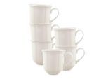 Becher VILLEROY & BOCH "Henkelbecher Manoir 300 ml 6er Set weiß", weiß, B:8,8cm H:9cm Ø:8,8cm, Porzellan, Trinkgefäße, Becher, Spülmaschinenfest, Mikrowellensicher