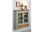 Vitrine OTTO HOME "Selma Highboard", grün (salbei grün, gebeizt), B:100cm H:120cm T:38cm, Glas, MDF, Massivholz, Schränke, Vitrine, aus massivem Kiefernholz, mit Griffen aus antikisiertem Metall