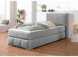Boxspringbett HOME AFFAIRE "Wehma", silber, B:110cm L:213cm, Struktur fein (100% Polyester), Komplettbetten, Boxspringbett, inkl. Topper in 3 verschiedenen Matratzen, auch in Samtstoff
