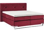 Boxspringbett "Dubai", rot (d 521 rot), B:177cm L:214cm, GALLERY M BRANDED BY MUSTERRING, Komplettbetten, Boxspringbett, Kufe in Chrom, 3 Härtegrade, Kopfteil mit Knopfheftung