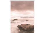 Seitenzugrollo LICHTBLICK ORIGINAL "Klemmfix Motiv Stone" Gr. 6, grau (grau, rot, weiß), B:100cm H:150cm, Polyester, Rollos, Seitenzugrollo, bedruckt
