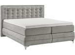 Boxspringbett MUSTERRING "Dubai", grau (d 041 grau), B:177cm L:214cm, Komplettbetten, Boxspringbett, Winkelfuß in Chrom, 3 Härtegrade, Kopfteil in Kassettensteppung