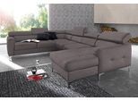 Wohnlandschaft COTTA "Sammy U-Form", grau, B:304cm H:74cm T:240cm, NaturLEDER, die Rückseite ist mit schwarzem und die Liegefläche der Bettfunktion ist mit beigem Spannstoff bezogen, Sofas, Wohnlandschaft, mit Kopfteilverstellung, wahlweise mit Bettfunktion & Bettkasten