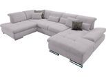 Wohnlandschaft "SO 4100 komfortable Federkernunterfederung, inkl. Kopfteilverstellung", silber (silber 45), B:365cm H:80cm T:225cm, SET ONE BY MUSTERRING, Sofas, Wohnlandschaft, wahlweise Bettfunktion und Sitztiefenverstellung, U-Form