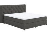 Boxspringbett COTTA "Castle", grau (anthrazit), B:184cm L:220cm, 100% Polyester (PES), Komplettbetten, Boxspringbett, mit Strasssteinen im Kopfteil, inkl. Topper
