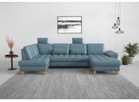 Wohnlandschaft SIT & MORE "Westham U-Form", bunt (graublau), B:338cm H:88cm T:172cm, 100% Polyester, Sofas, Wohnlandschaft, wahlweise mit Bettfunktion, Bettkasten, Sitztiefenverstellung