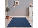 Teppich THEKO "Happy Cotton Fleckerl, handgewebt", blau, B:120cm H:5mm L:180cm, Baumwolle, Teppiche, Teppich, Flachgewebe, reine Baumwolle, meliert, mit Fransen, auch als Läufer