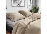 Bettwäsche WOLKENFELD "Renforcé Bettwäsche Baumwolle - Natürlich weiches Schlafgefühl", beige, B/L: 220cm x 240cm, 1 Stk., 2 Stk., Renforcé, B/L: 80cm x 80cm & 80cm x 80cm, 3 tlg., Renforcé, Obermaterial: 100% Baumwolle, Bettwäsche, Bettwäsche, 135x200 cm, 155x220 & Übergrößen I inkl. Kissenbezüge 80x80 I uni