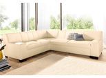 Ecksofa DOMO COLLECTION "Norma Top, elegant und modern, flache Armlehnen, L-Form", beige (creme), B:247cm H:77cm T:212cm, Sofas, Ecksofa, wahlweise mit Bettfunktion