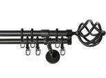 Gardinenstange GARESA "RUSTIKA", schwarz, L:400cm Ø:16mm, Metall, Gardinenstangen, Gardinenstange, rustikale Vorhanggarnitur, verlängerbar, m. Ringe, Endknopf Korb