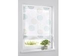 Raffrollo KUTTI "Bella" Gr. 2, blau (weiß, beige, türkis), B:60cm H:140cm, Obermaterial: 65% Baumwolle, 35% Polyester, Raffrollos, Raffrollo, weiß, halbtransparent, Ausbrenner, bedruckt, mit Edelstahlhaken