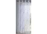 Vorhang KUTTI "Nelly" Gr. 2, grau (grau, weiß), B:135cm H:175cm, Voile, Polyester, Gardinen, Vorhang, mit praktischen Ösen, halbtransparent, modern bestickt Kreise grau