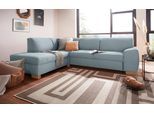 Ecksofa DOMO COLLECTION "Incanto kubische Formensprache, komfortabel, L-Form", blau (eisblau), B:260cm H:81cm T:195cm, Sofas, Ecksofa, wahlweise mit Bettfunktion