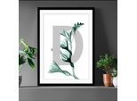 Bild QUEENCE "D-Flower", grau (farbe rahmen: schwarz, farbe bild(er): grau, dunkelgrün), B:40cm H:50cm, Acrylglas, Holz, Papier, Bilder, Bild, Blume, Blätter, gerahmt