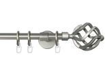 Gardinenstange GARESA "RUSTIKA", silber (mattchromfarben), L:310cm Ø:16mm, Metall, Gardinenstangen, Gardinenstange, rustikale Vorhanggarnitur, verlängerbar, m. Ringe, Endknopf Korb