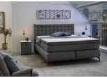 Boxspringbett JOCKENHÖFER GRUPPE "Jessica inklusive 9cm Kaltschaum-Topper", grau (dunkelgrau 474, 29), B:192cm L:214cm, Bezug Bett: 100% Polyester;Topper und Matratzenspiegel: 100% Polyester, Komplettbetten, Boxspringbett, und 7-Zonen-TTFK-Matratze (H3,H3/H4 oder H4), Liegefläche 180x200cm