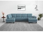 Wohnlandschaft SIT & MORE "Westham U-Form", bunt (graublau), B:338cm H:88cm T:172cm, 100% Polyester, Sofas, Wohnlandschaft, wahlweise mit Bettfunktion, Bettkasten, Sitztiefenverstellung