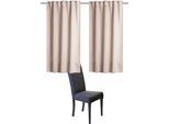 Vorhang HOME BASICS "BLACKY" Gr. 1, beige, B:140cm H:145cm, Polyester, Gardinen, Vorhang, 2er Pack Kombibandschal BLACKY Uni