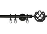 Gardinenstange GARESA "RUSTIKA", schwarz, L:260cm Ø:16mm, Metall, Gardinenstangen, Gardinenstange, rustikale Vorhanggarnitur, verlängerbar, m. Ringe, Endknopf Korb